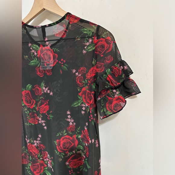 H&M Floral Print Mesh Tiered Ruffle Short Sleeve Dress Size 2 - Picture 2 of 5